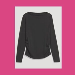 Old Navy Slit Neck with Side Ruching Top, Cotton/Modal, Black, Large